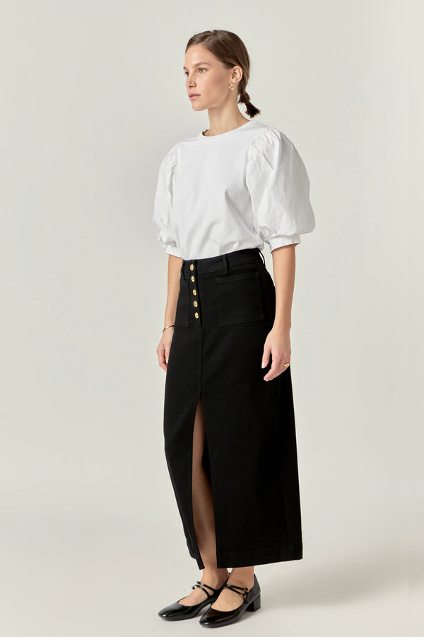 English Factory Denim Maxi Skirt BLACK DENIM