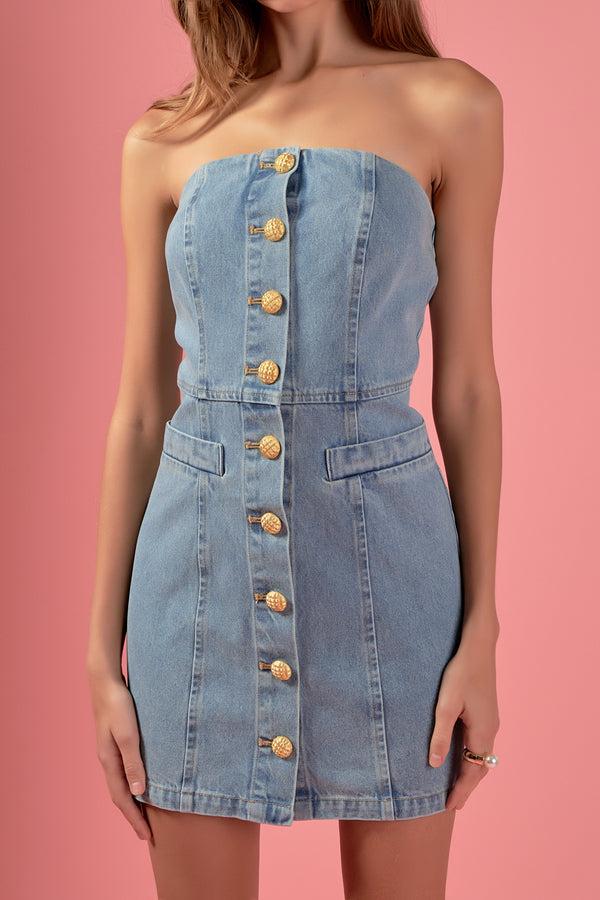 English Factory Denim Tube Mini Dress LIGHT BLUE