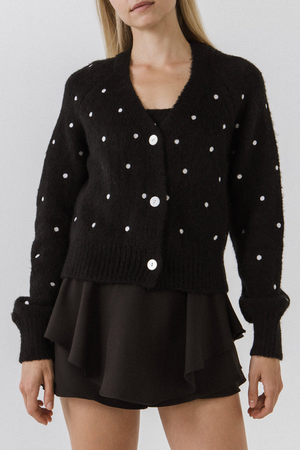 English Factory Dot Embroidered Cardigan BLACK
