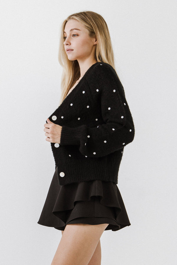 English Factory Dot Embroidered Cardigan BLACK