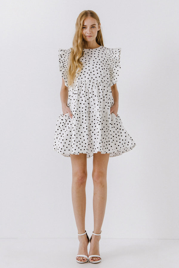 english factory Dot Print Mini Dress WHITE