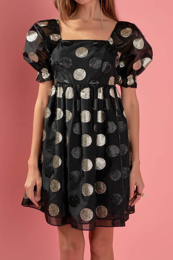 English Factory Dotted Organza Mini Dress BLACK