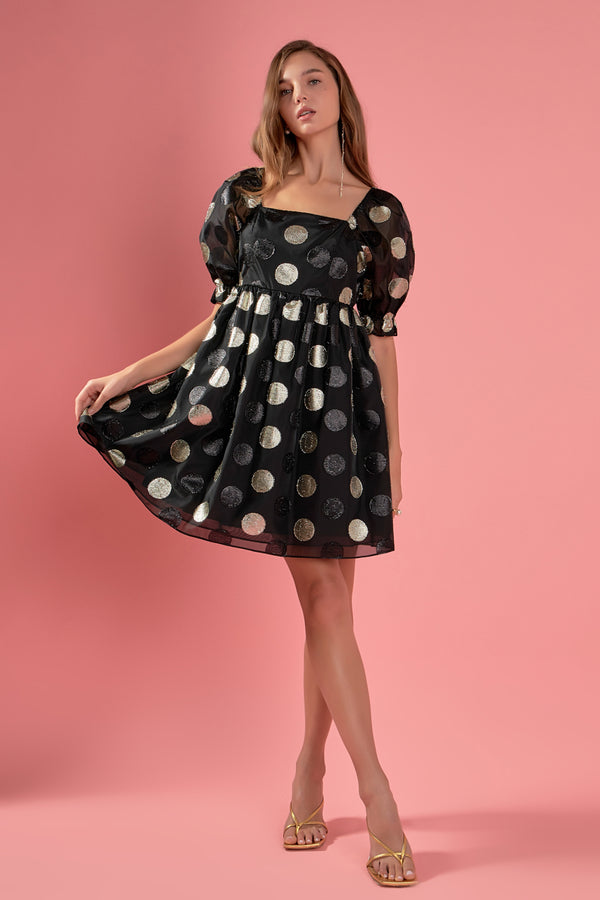 english factory Dotted Organza Mini Dress BLACK
