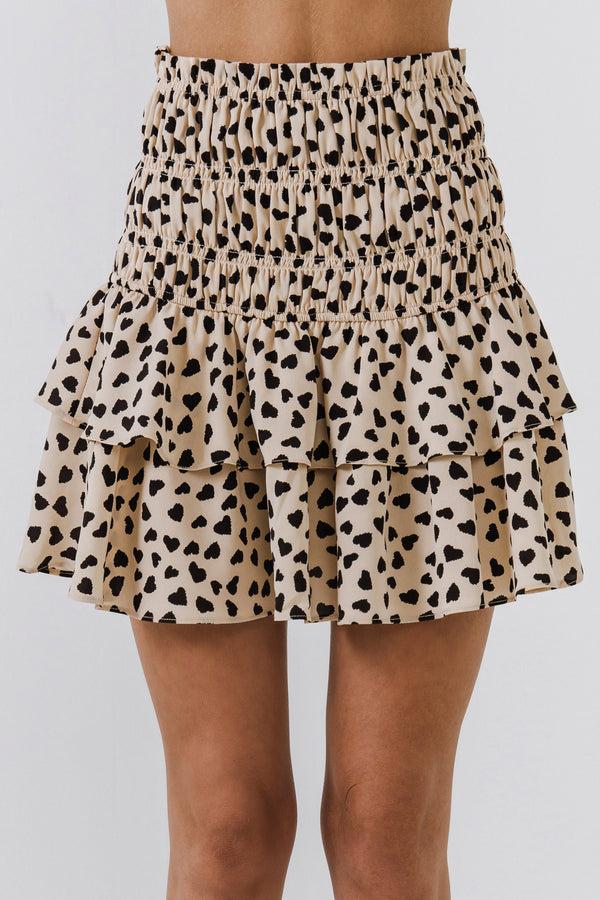 English Factory Dotted Smocked Skirt BEIGE/BLACK