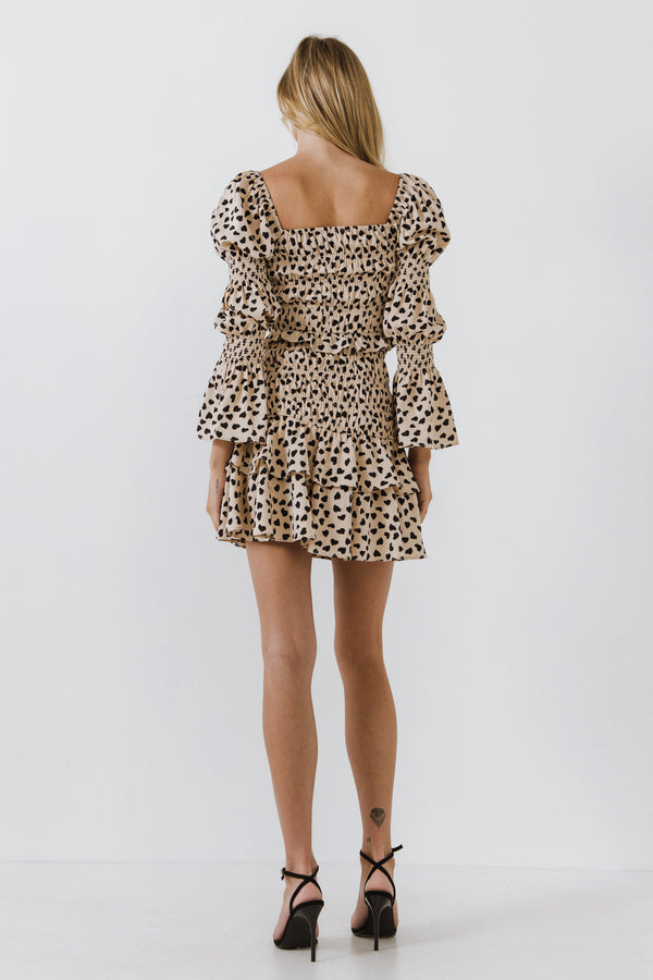 English Factory Dotted Smocked Skirt BEIGE/BLACK