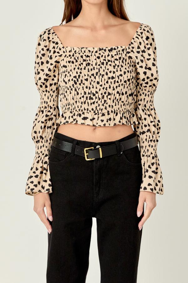 English Factory Dotted Smocked Top BEIGE/BLACK