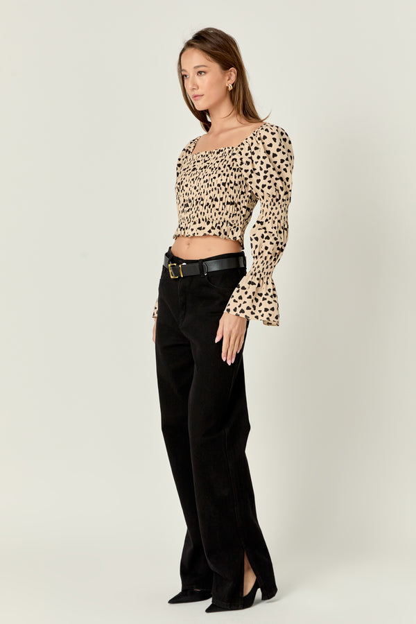 English Factory Dotted Smocked Top BEIGE/BLACK