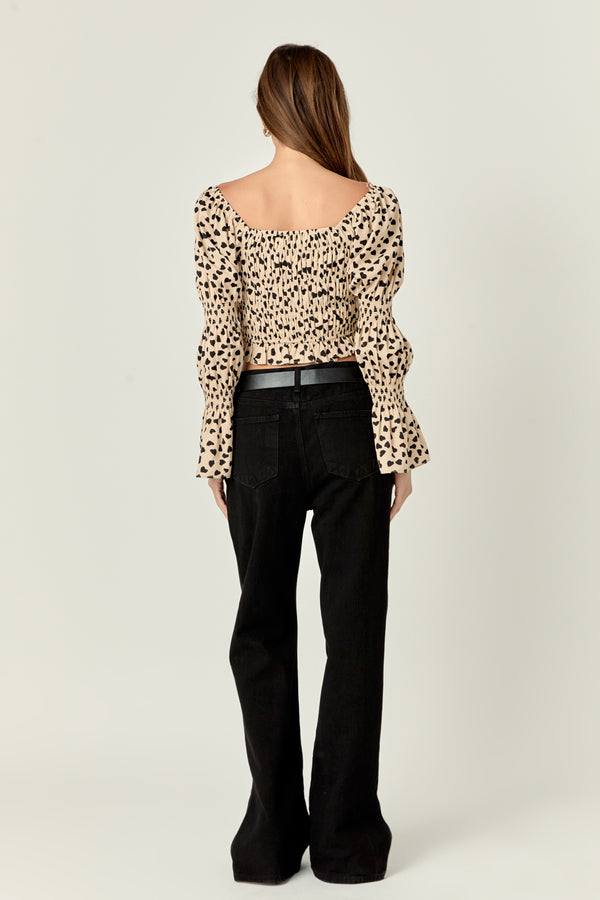 English Factory Dotted Smocked Top BEIGE/BLACK