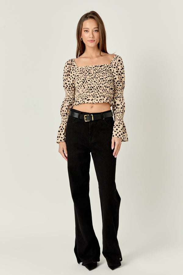 english factory Dotted Smocked Top BEIGE/BLACK