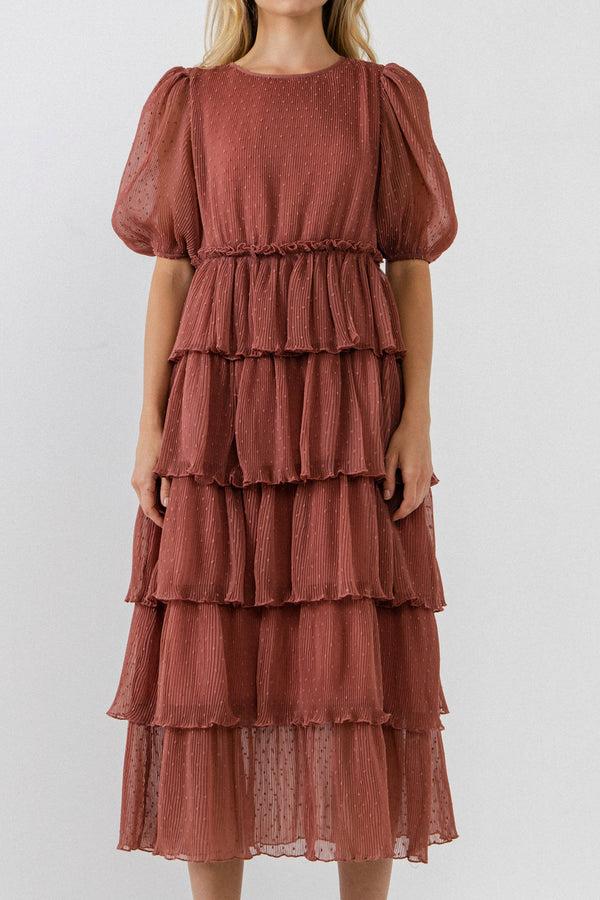English Factory Dotted Tiered Dress MAUVE