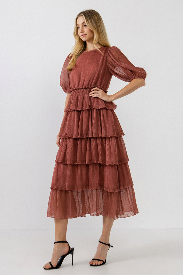 English Factory Dotted Tiered Dress MAUVE
