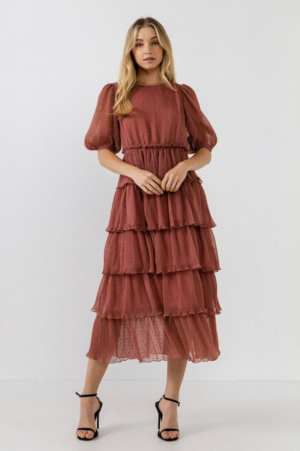 english factory Dotted Tiered Dress MAUVE
