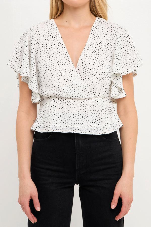 English Factory Dotted Wrapped Top WHITE/ BLACK DOT