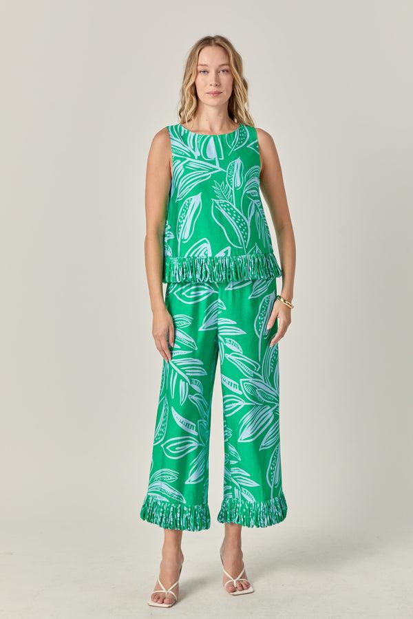 English Factory Elodie Fringe Hem Pants GREEN