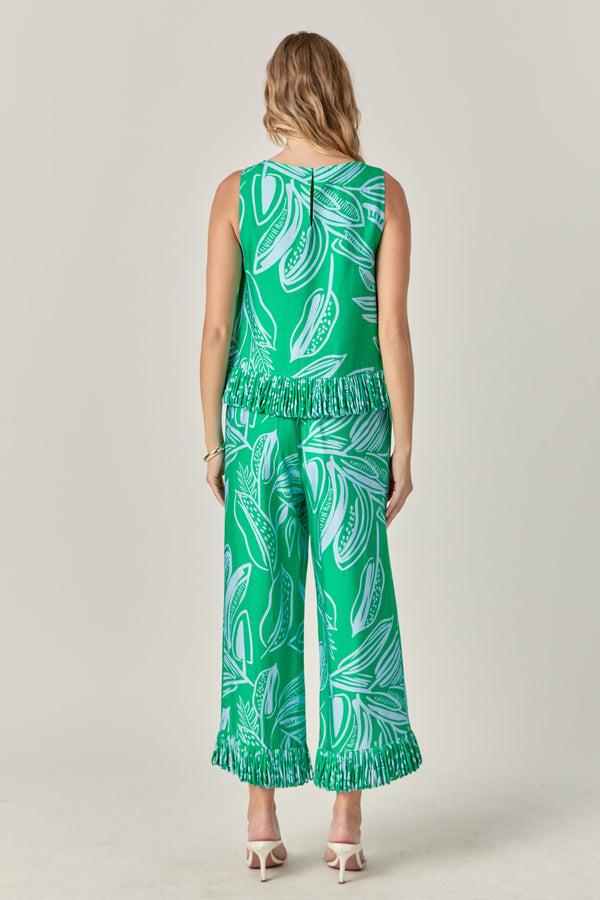 English Factory Elodie Fringe Hem Pants GREEN