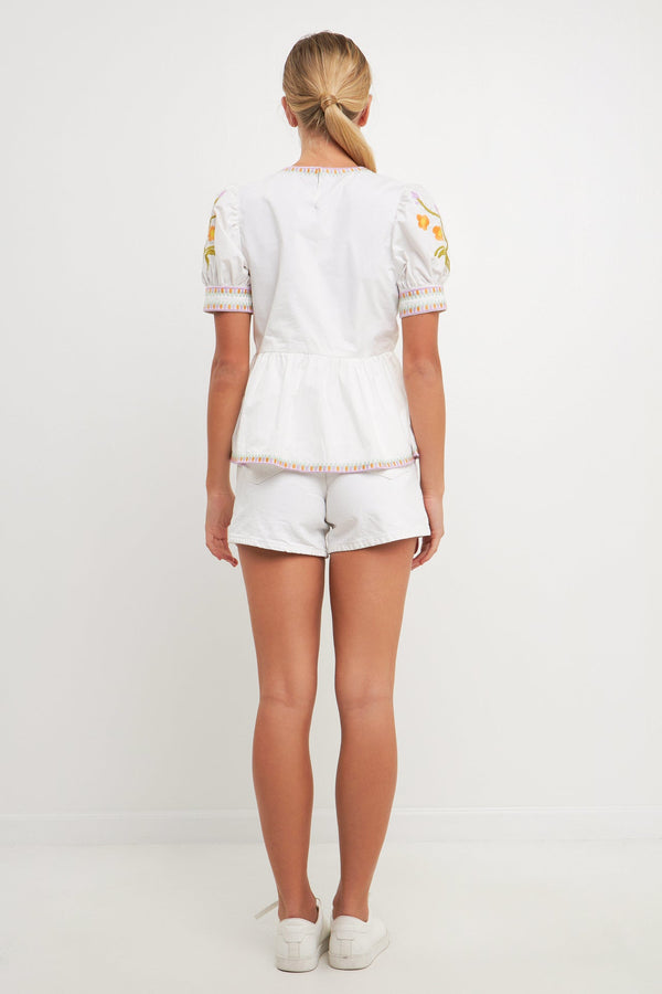 English Factory Embroided Peplum Top IVORY/MULTI