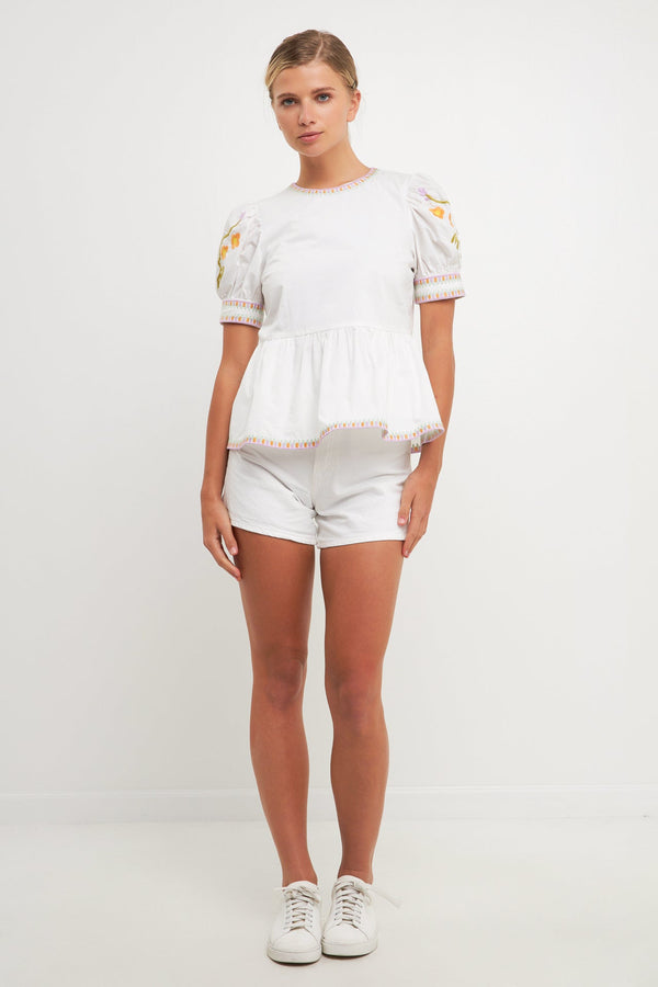 english factory Embroided Peplum Top IVORY/MULTI
