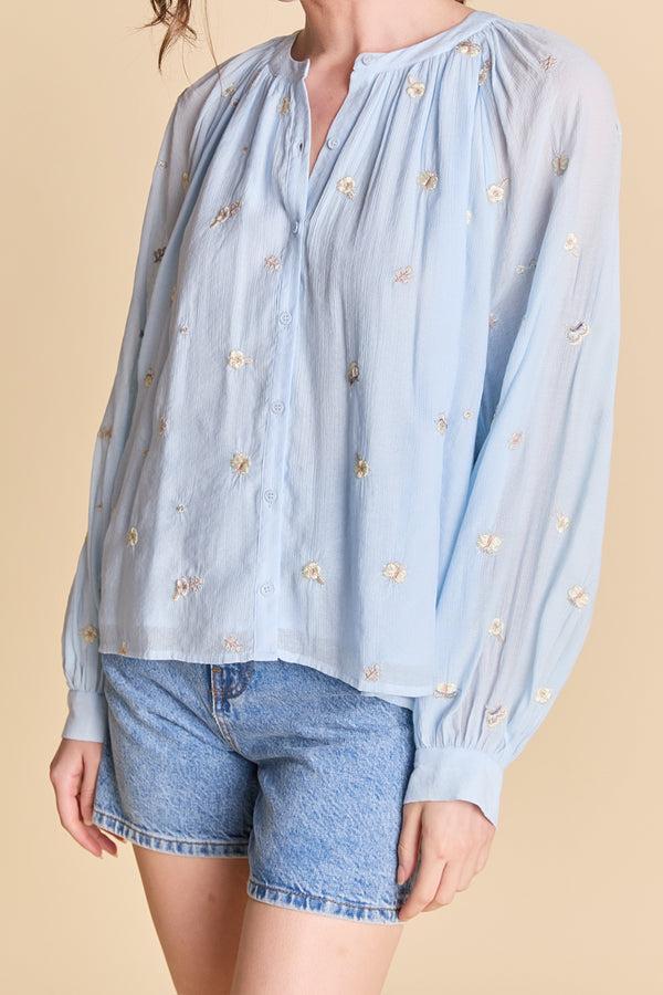English Factory Embroidered Blouse POWDER BLUE