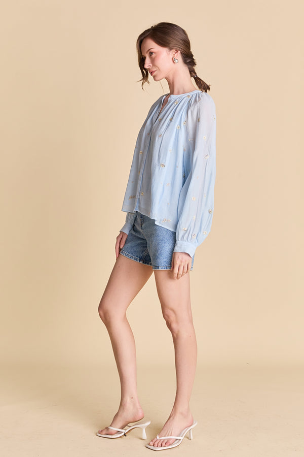 English Factory Embroidered Blouse POWDER BLUE