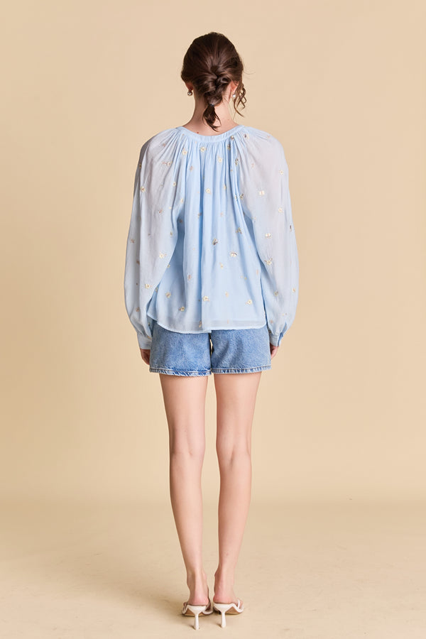 English Factory Embroidered Blouse POWDER BLUE