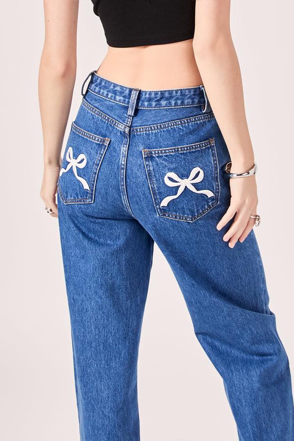 English Factory Embroidered Bow Denim DENIM