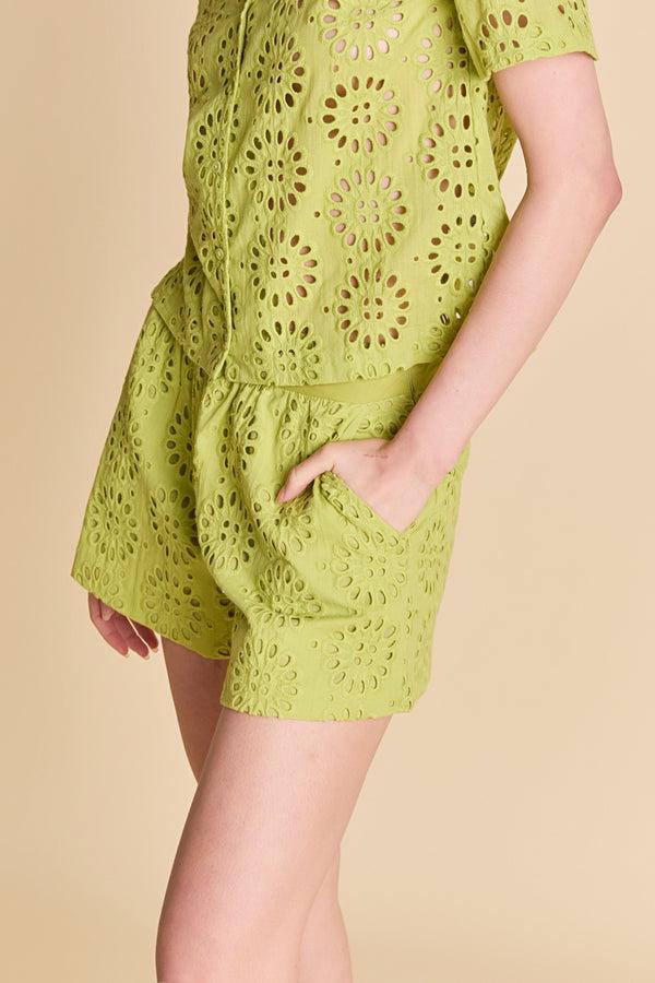 English Factory Embroidered Cotton Shorts GREEN