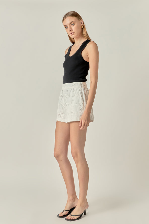 English Factory Embroidered Cotton Shorts WHITE