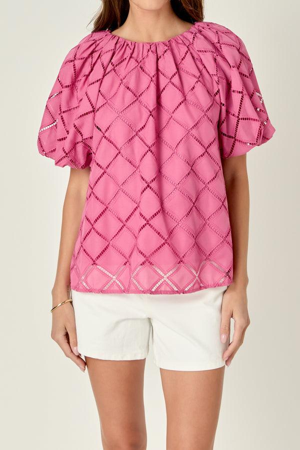 English Factory Embroidered Cotton Top BERRY PINK