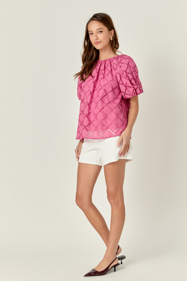English Factory Embroidered Cotton Top BERRY PINK
