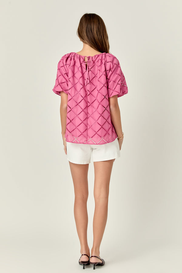 English Factory Embroidered Cotton Top BERRY PINK