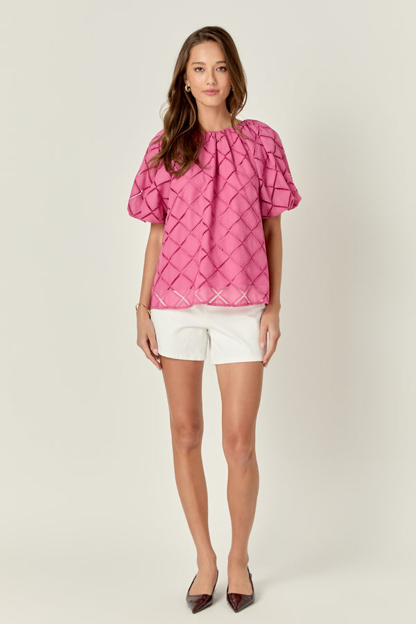 english factory Embroidered Cotton Top BERRY PINK