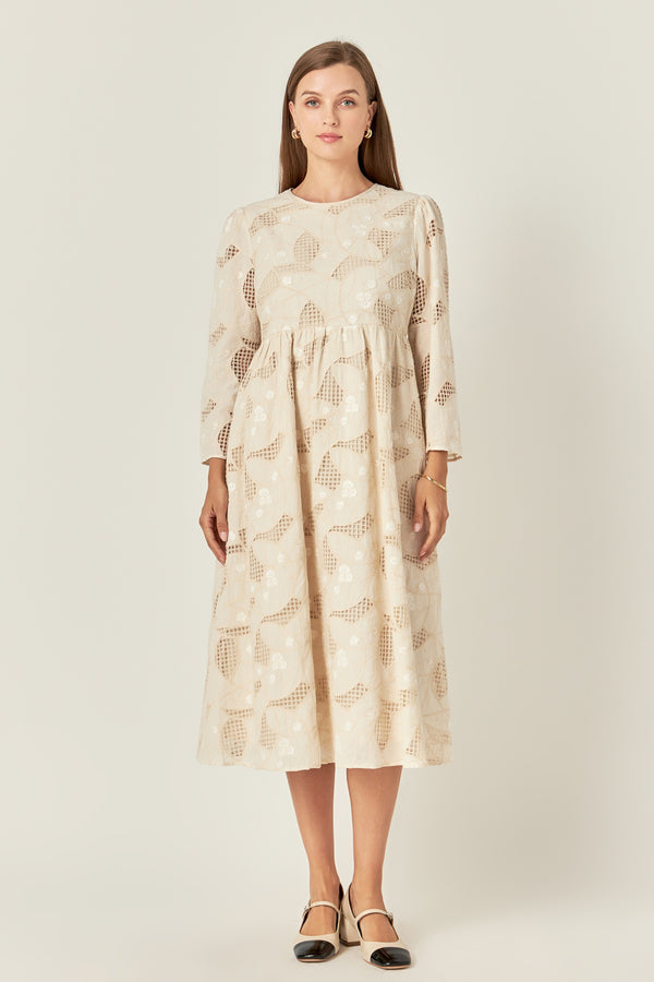 english factory Embroidered Lace Midi Dress IVORY