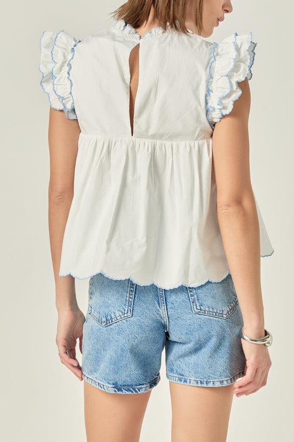 English Factory Embroidered Scallop Top WHITE