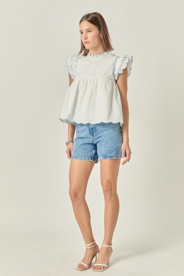 English Factory Embroidered Scallop Top WHITE