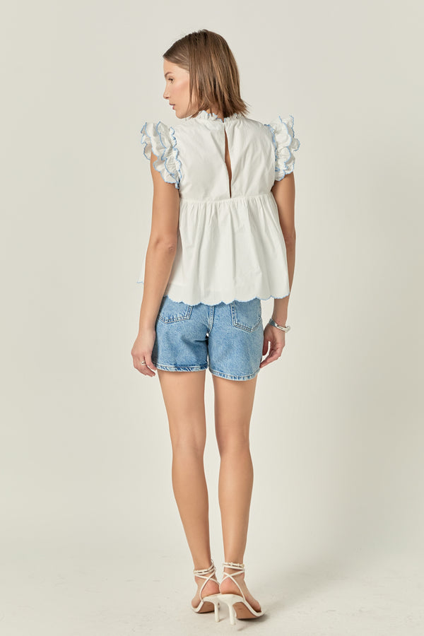English Factory Embroidered Scallop Top WHITE