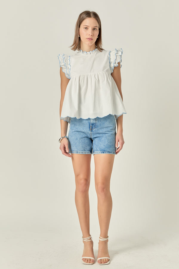 english factory Embroidered Scallop Top WHITE