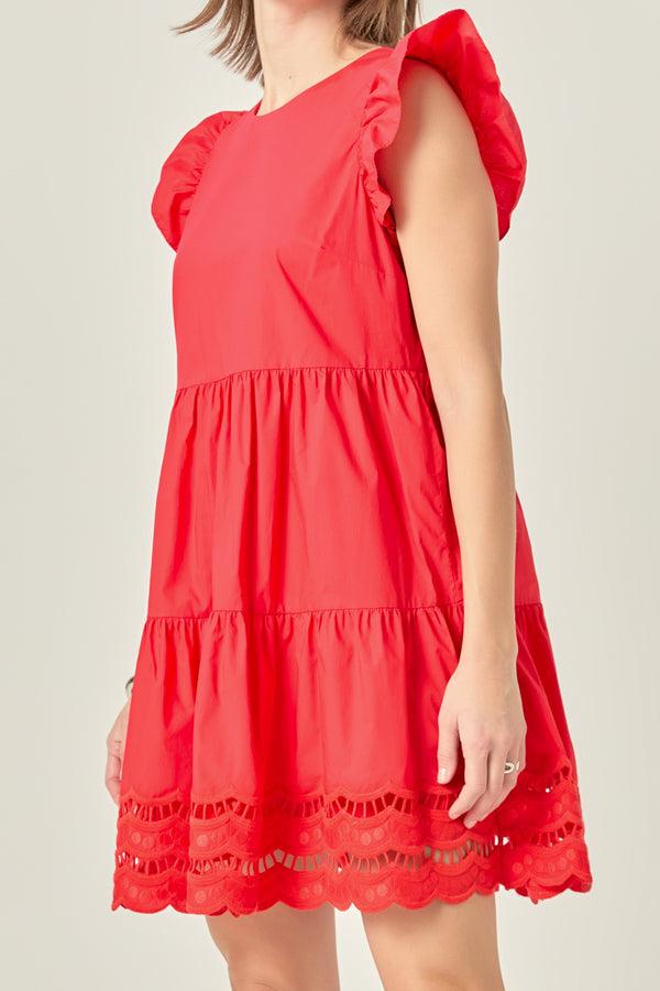 English Factory Embroidery Detail Mini Dress RED