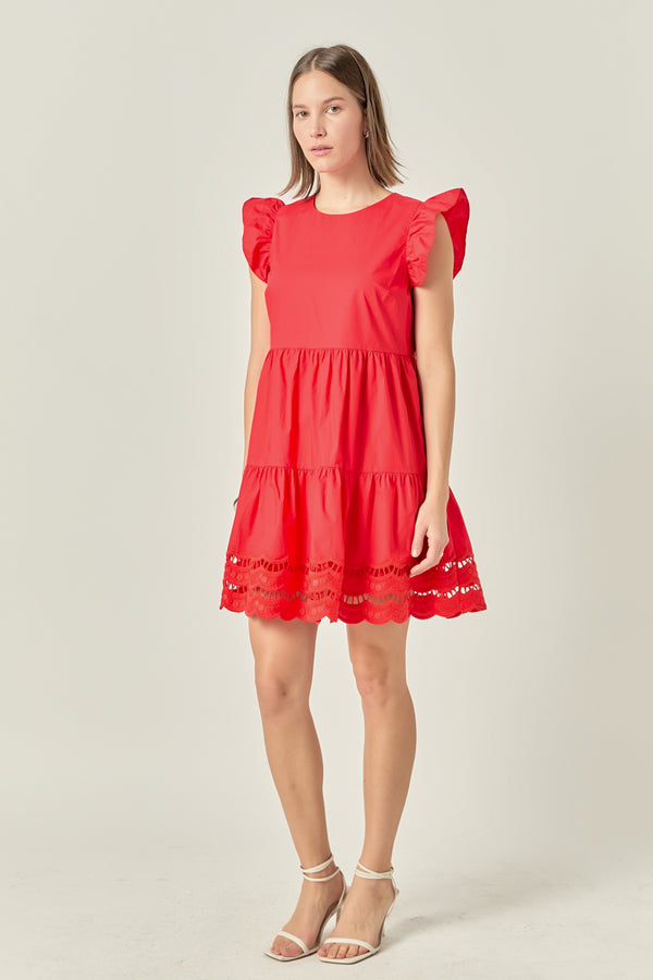 English Factory Embroidery Detail Mini Dress RED