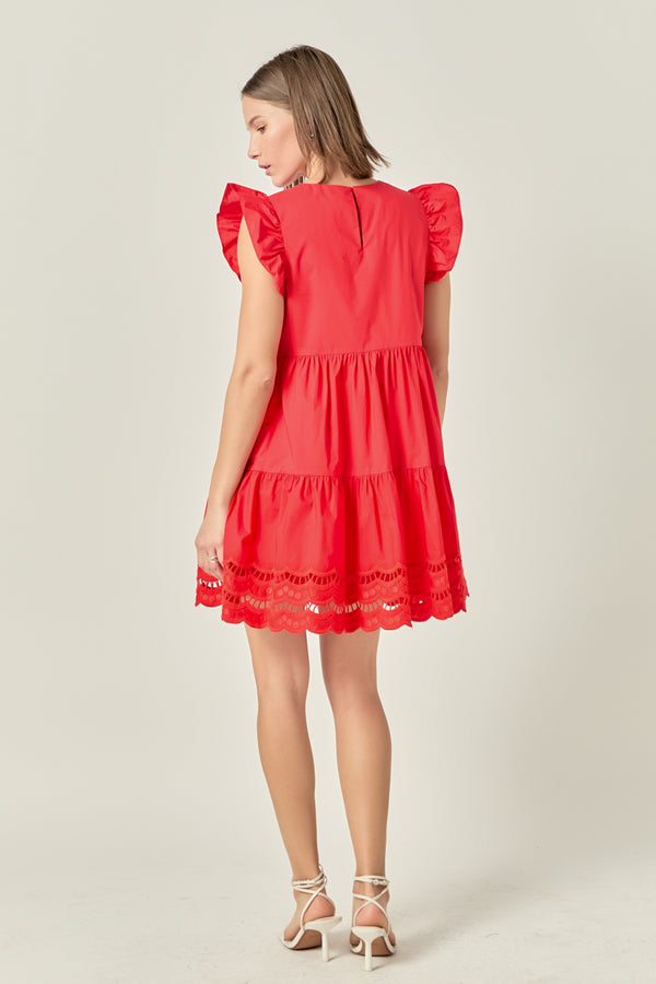 English Factory Embroidery Detail Mini Dress RED
