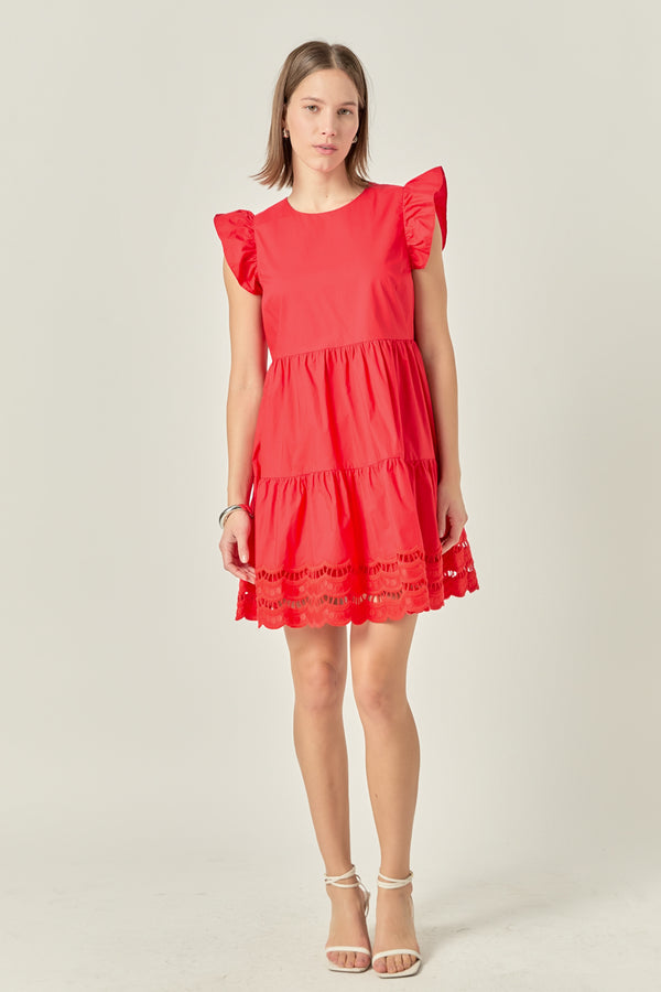 english factory Embroidery Detail Mini Dress RED