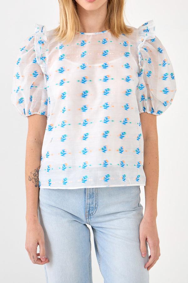 English Factory Embroidery Organza Top BLUE MULTI