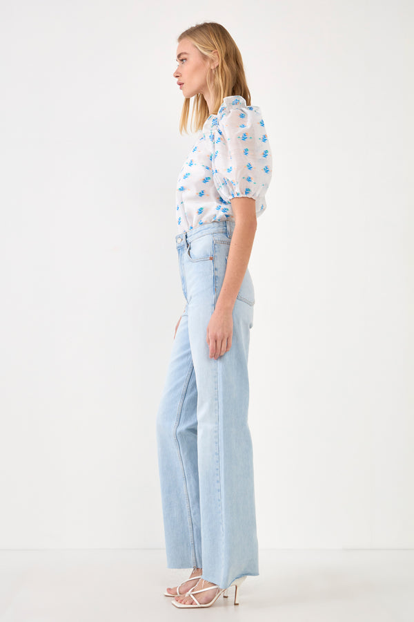 English Factory Embroidery Organza Top BLUE MULTI