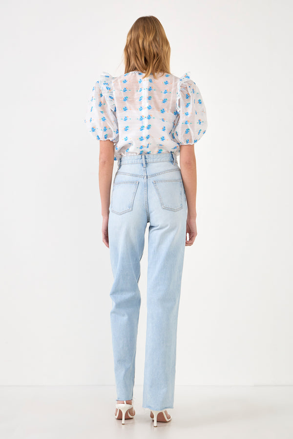 English Factory Embroidery Organza Top BLUE MULTI