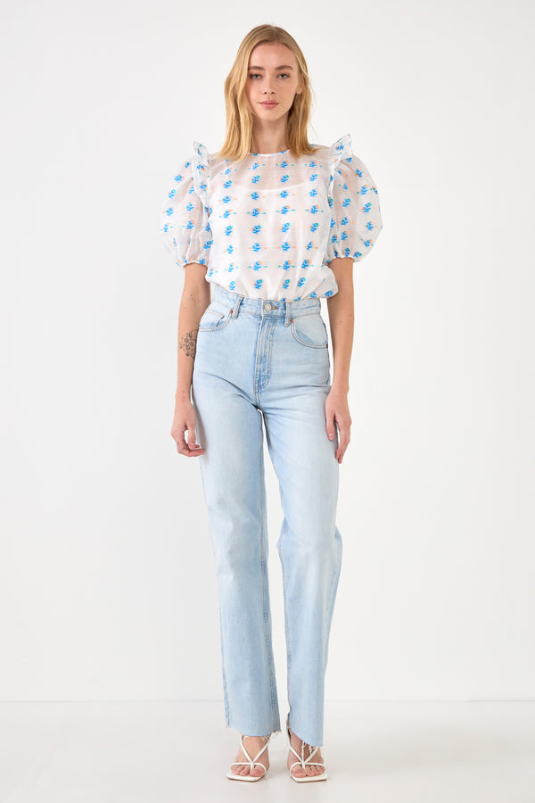 english factory Embroidery Organza Top BLUE MULTI
