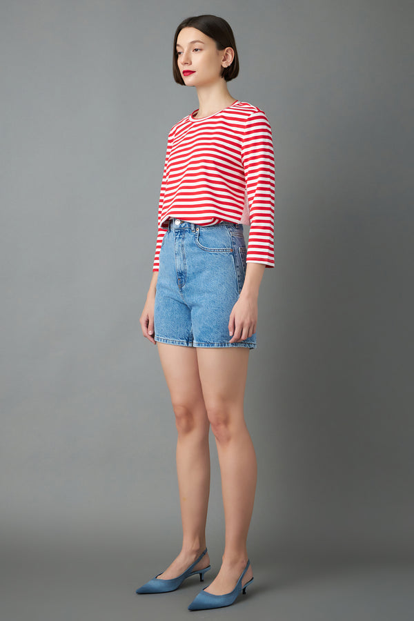 English Factory Eyelet Combo Striped Top RED