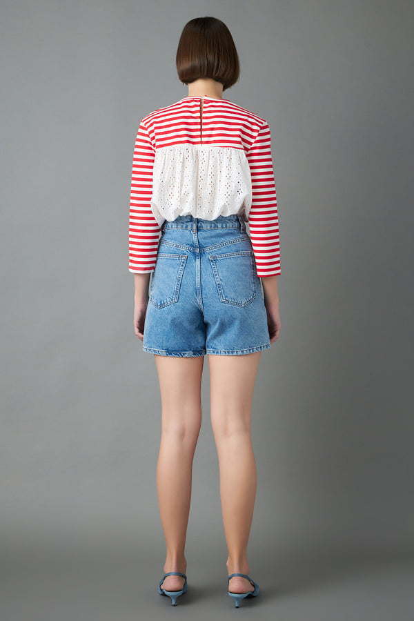 English Factory Eyelet Combo Striped Top RED