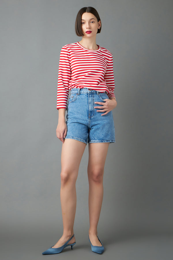 english factory Eyelet Combo Striped Top RED