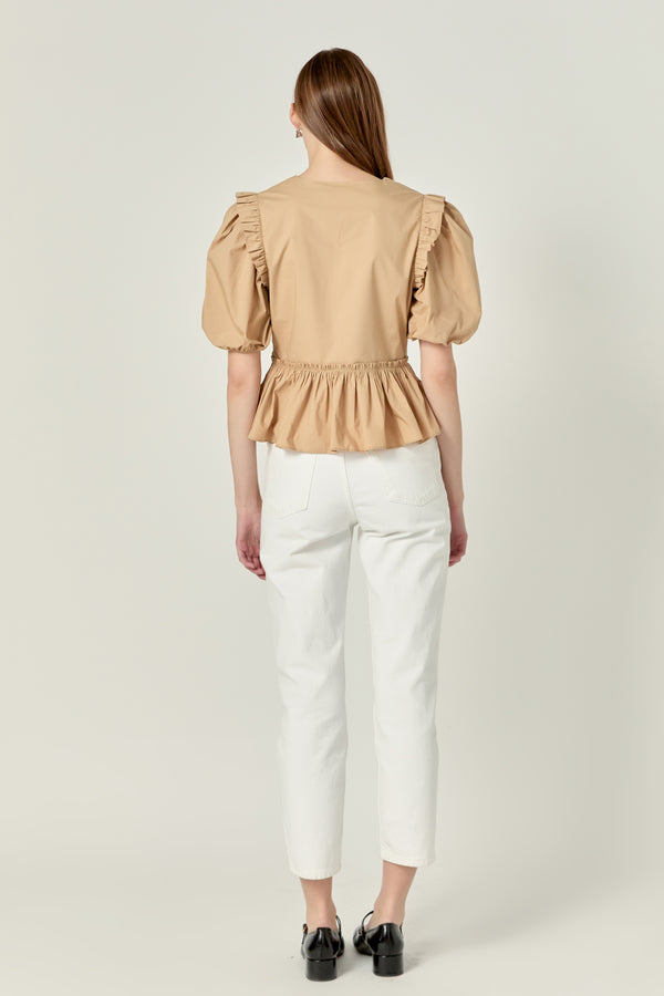 English Factory Eyelet Mixed Media Knit Top TAN