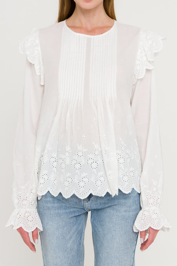 English Factory Eyelet Pintuck Blouse WHITE