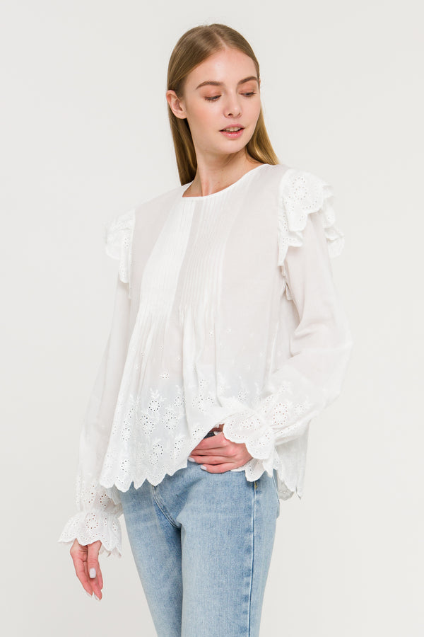 English Factory Eyelet Pintuck Blouse WHITE